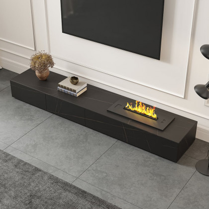 HMR Sintered Stone Electric Fireplace Humidifier TV Stand & 39" Coffee Table Set - Black, 86.6"W x 15.7"D x 10"H