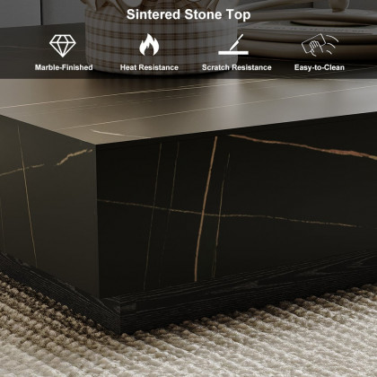 HMR Sintered Stone Electric Fireplace Humidifier TV Stand & 39" Coffee Table Set - Black, 86.6"W x 15.7"D x 10"H
