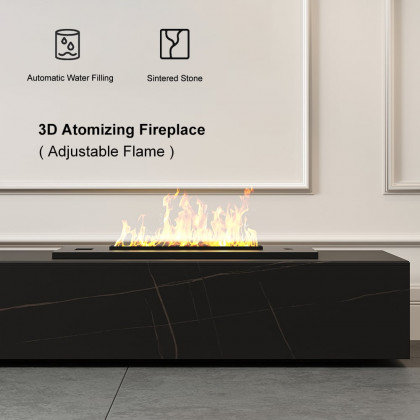 HMR Sintered Stone Electric Fireplace Humidifier TV Stand & 39" Coffee Table Set - Black, 86.6"W x 15.7"D x 10"H