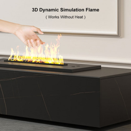 HMR Sintered Stone Electric Fireplace Humidifier TV Stand & 39" Coffee Table Set - Black, 86.6"W x 15.7"D x 10"H