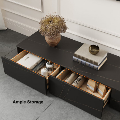 HMR Sintered Stone Electric Fireplace Humidifier TV Stand & 39" Coffee Table Set - Black, 86.6"W x 15.7"D x 10"H