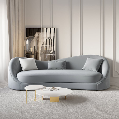 HMR 84" Luxury Velvet Upholstered 3-Seater Sofa with Solid Wood Frame - Gray