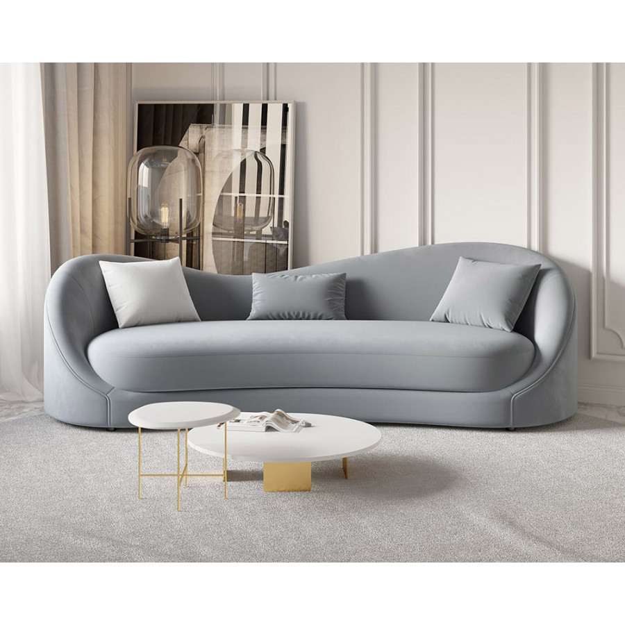 HMR 84" Luxury Velvet Upholstered 3-Seater Sofa with Solid Wood Frame - Gray