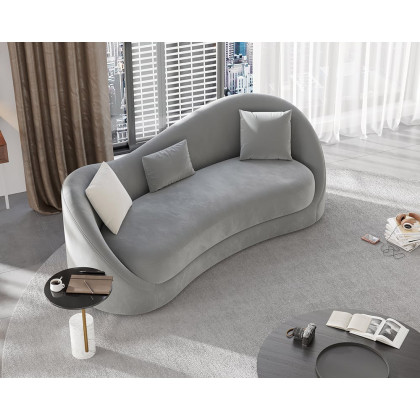 HMR 84" Luxury Velvet Upholstered 3-Seater Sofa with Solid Wood Frame - Gray