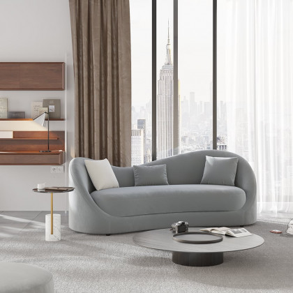 HMR 84" Luxury Velvet Upholstered 3-Seater Sofa with Solid Wood Frame - Gray