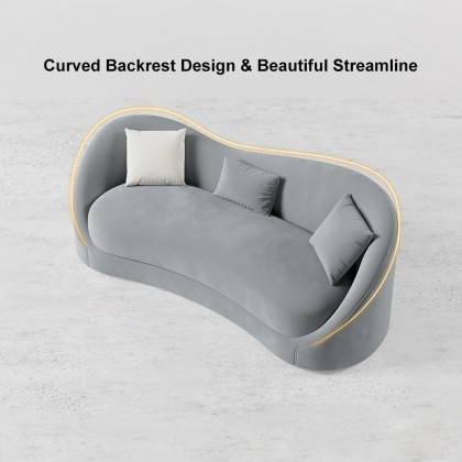 HMR 84" Luxury Velvet Upholstered 3-Seater Sofa with Solid Wood Frame - Gray