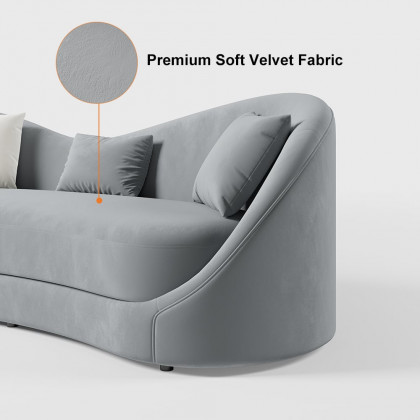 HMR 84" Luxury Velvet Upholstered 3-Seater Sofa with Solid Wood Frame - Gray