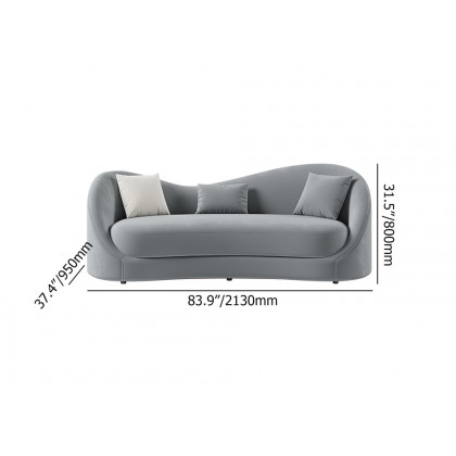 HMR 84" Luxury Velvet Upholstered 3-Seater Sofa with Solid Wood Frame - Gray