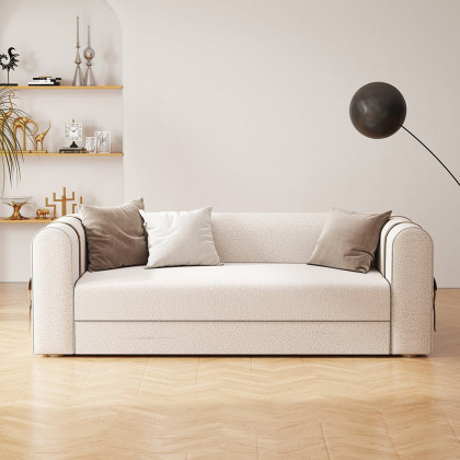 HMR - 87" Modern White Boucle 3-Seater Sofa Upholstered Convertible with Side Storage