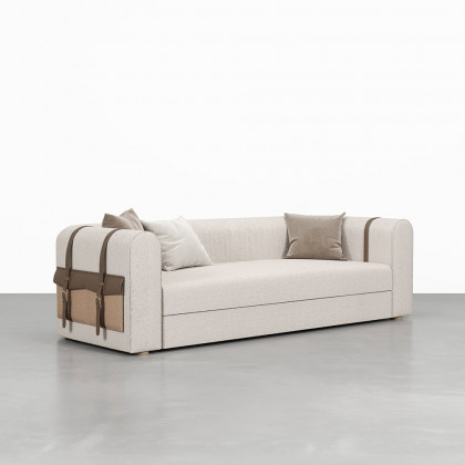 HMR - 87" Modern White Boucle 3-Seater Sofa Upholstered Convertible with Side Storage
