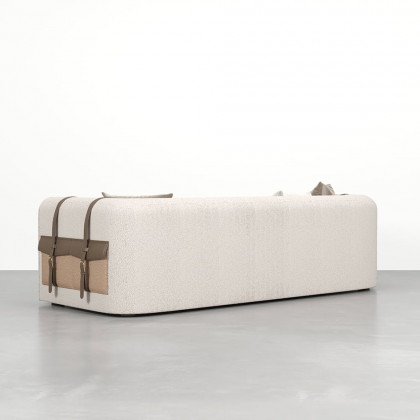 HMR - 87" Modern White Boucle 3-Seater Sofa Upholstered Convertible with Side Storage