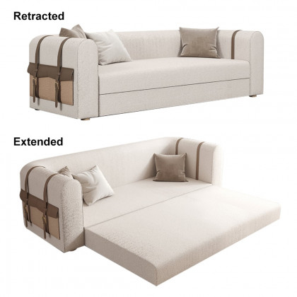 HMR - 87" Modern White Boucle 3-Seater Sofa Upholstered Convertible with Side Storage