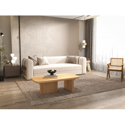 HMR - 87" Modern White Boucle 3-Seater Sofa Upholstered Convertible with Side Storage