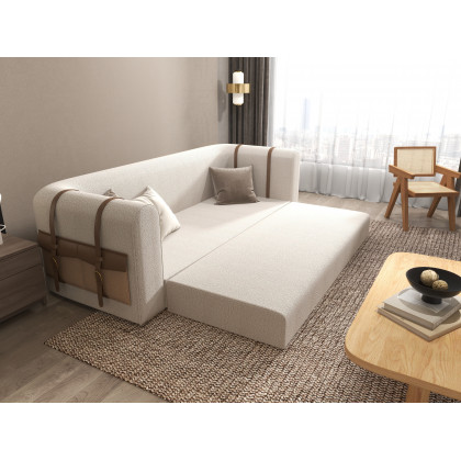 HMR - 87" Modern White Boucle 3-Seater Sofa Upholstered Convertible with Side Storage