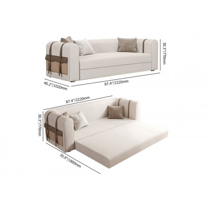 HMR - 87" Modern White Boucle 3-Seater Sofa Upholstered Convertible with Side Storage