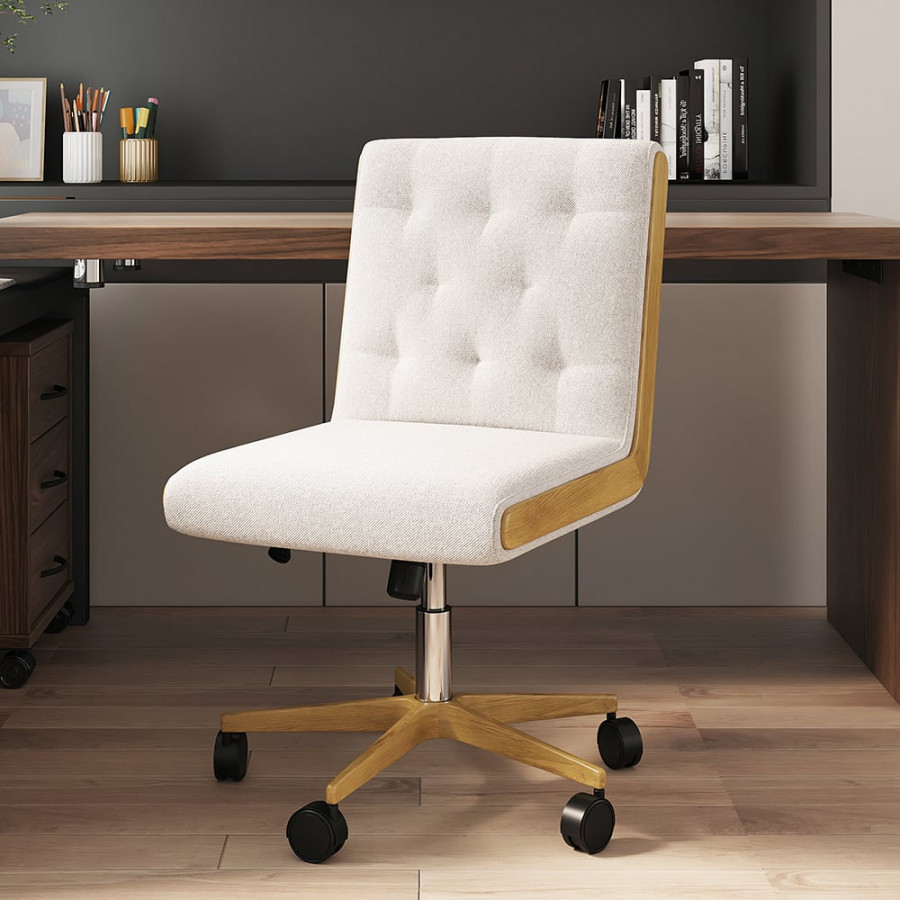 HMR - Modern White Swivel Office Chair Adjustable Height Ergonomic Linen Armless Desk Chair
