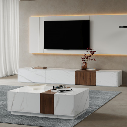 HMR - Vewal Wood Block TV Stand & Coffee Table Set