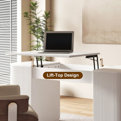 HMR Modern Standing Writing Desk with 2 Doors & Ample Storage Office Desk - White