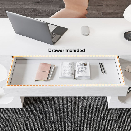 HMR - 64.2" Modern Writing Desk Office Desk with 1 Drawer & 4 Open Shelves