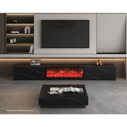 HMR Electric Fireplace TV Stand with 2 Drawers - Black, Sintered Stone, 78.7"W×15.4"D×15.4"H