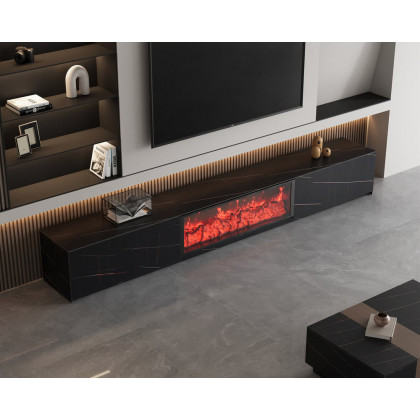 HMR Electric Fireplace TV Stand with 2 Drawers - Black, Sintered Stone, 78.7"W×15.4"D×15.4"H