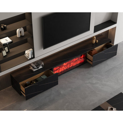 HMR Electric Fireplace TV Stand with 2 Drawers - Black, Sintered Stone, 78.7"W×15.4"D×15.4"H