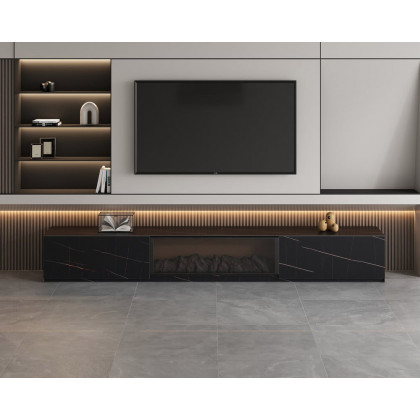 HMR Electric Fireplace TV Stand with 2 Drawers - Black, Sintered Stone, 78.7"W×15.4"D×15.4"H