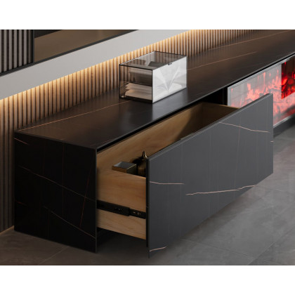 HMR Electric Fireplace TV Stand with 2 Drawers - Black, Sintered Stone, 78.7"W×15.4"D×15.4"H