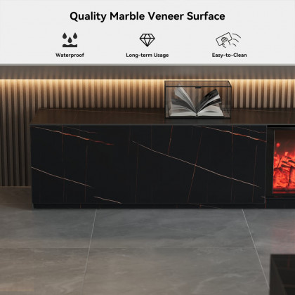 HMR Electric Fireplace TV Stand with 2 Drawers - Black, Sintered Stone, 78.7"W×15.4"D×15.4"H