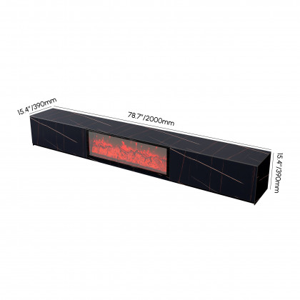 HMR Electric Fireplace TV Stand with 2 Drawers - Black, Sintered Stone, 78.7"W×15.4"D×15.4"H
