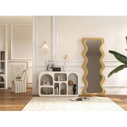 HMR - Codiys 59.1" Art Deco White Arched Bookcase Tall Open Geometric Japandi Bookshelf Wood