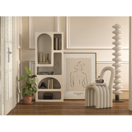 HMR - Codiys 59.1" Art Deco White Arched Bookcase Tall Open Geometric Japandi Bookshelf Wood