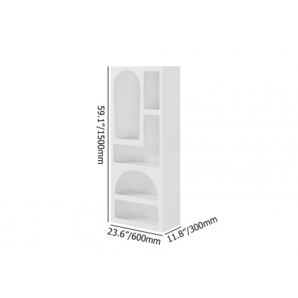 HMR - Codiys 59.1" Art Deco White Arched Bookcase Tall Open Geometric Japandi Bookshelf Wood