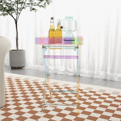 HMR - Modern Acrylic Folding Side Table Clear Square Iridescent End Table