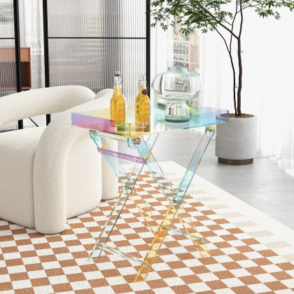 HMR - Modern Acrylic Folding Side Table Clear Square Iridescent End Table