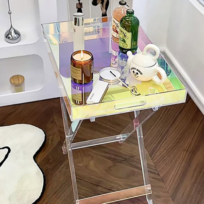 HMR - Modern Acrylic Folding Side Table Clear Square Iridescent End Table