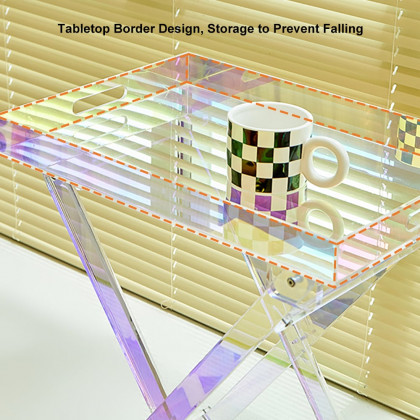 HMR - Modern Acrylic Folding Side Table Clear Square Iridescent End Table