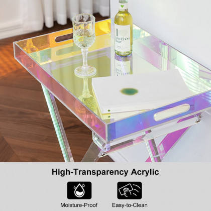 HMR - Modern Acrylic Folding Side Table Clear Square Iridescent End Table