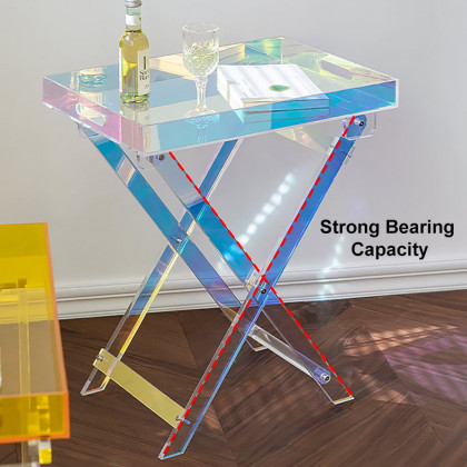 HMR - Modern Acrylic Folding Side Table Clear Square Iridescent End Table