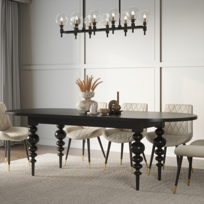 HMR Mid-Century Oval Extendable Dining Table - Black, 79"-94" (seats 6-10)