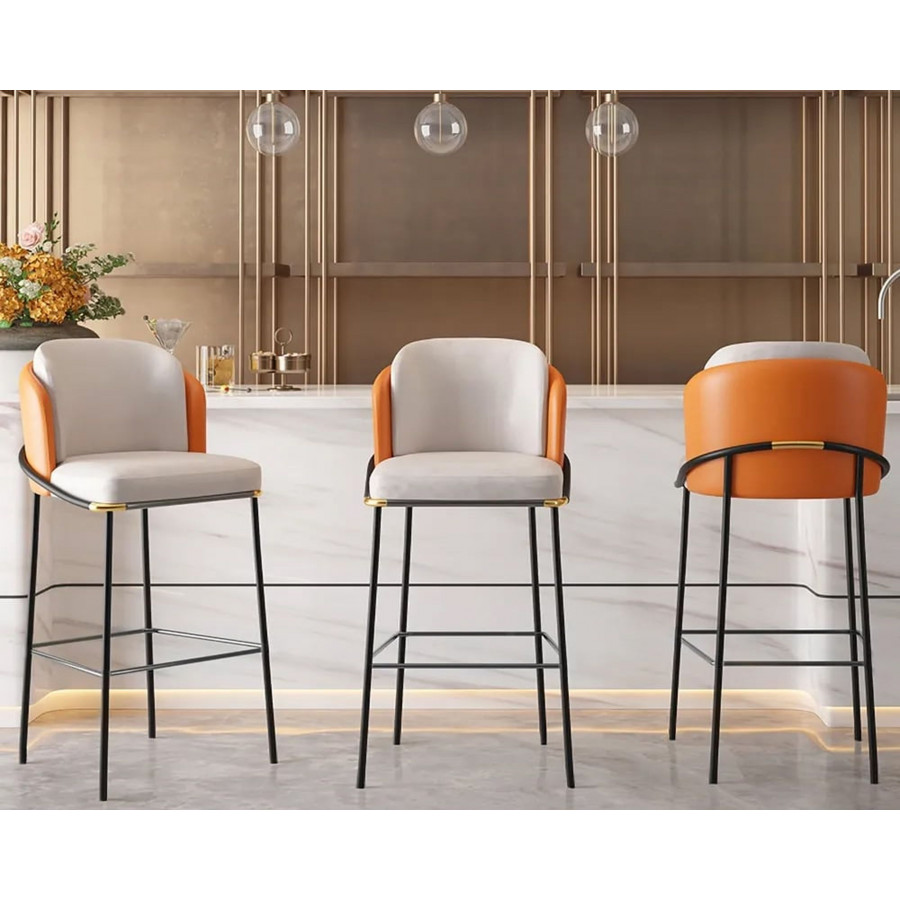 HMR Linenic Series Modern PU Leather Bar Stools - Orange, 20.9"L x 20.9"W x 41.3"H, 2-Pieces