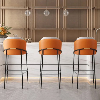 HMR Linenic Series Modern PU Leather Bar Stools - Orange, 20.9"L x 20.9"W x 41.3"H, 2-Pieces