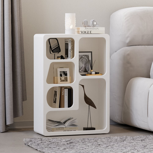 HMR - Codiys White Arched Nightstand with Open Display Shelves Art Deco Bedside Table