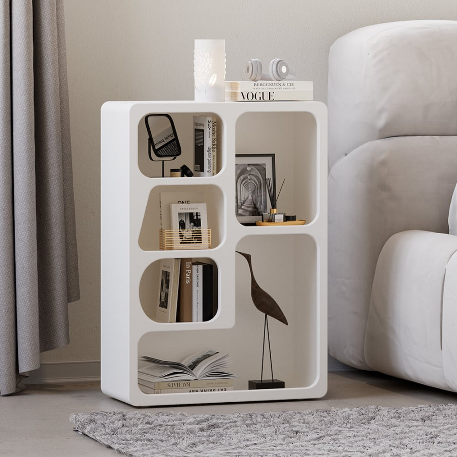 HMR - Codiys White Arched Nightstand with Open Display Shelves Art Deco Bedside Table