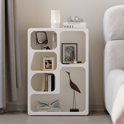 HMR - Codiys White Arched Nightstand with Open Display Shelves Art Deco Bedside Table