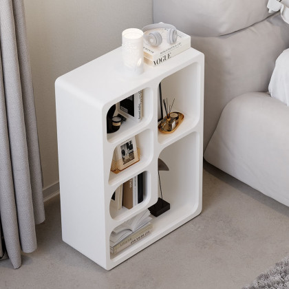 HMR - Codiys White Arched Nightstand with Open Display Shelves Art Deco Bedside Table
