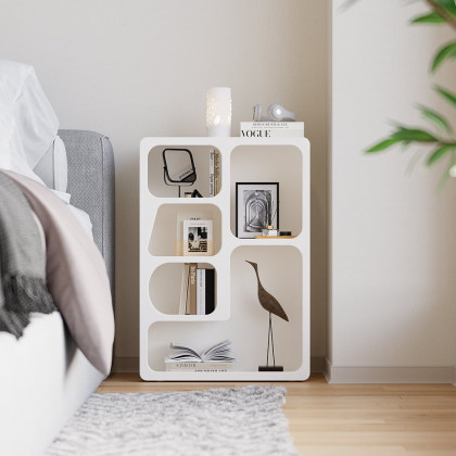 HMR - Codiys White Arched Nightstand with Open Display Shelves Art Deco Bedside Table