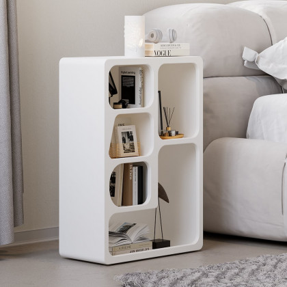 HMR - Codiys White Arched Nightstand with Open Display Shelves Art Deco Bedside Table