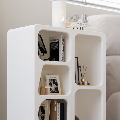 HMR - Codiys White Arched Nightstand with Open Display Shelves Art Deco Bedside Table