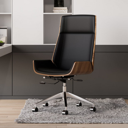 HMR L-shaped Modern Executive Desk & Reclining Leather Office Chair - Black, 70.9"L x 63.0"W x 29.9"H, Right Hand